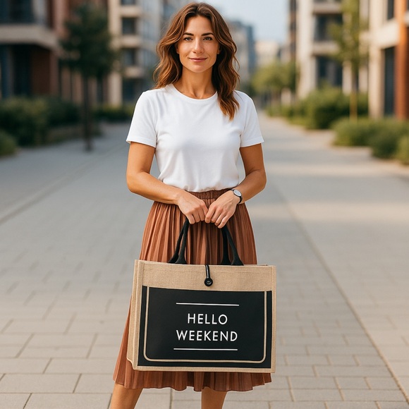 Classic "Hello Weekend" Tote Summer Beach Bag - Picture 14 of 15